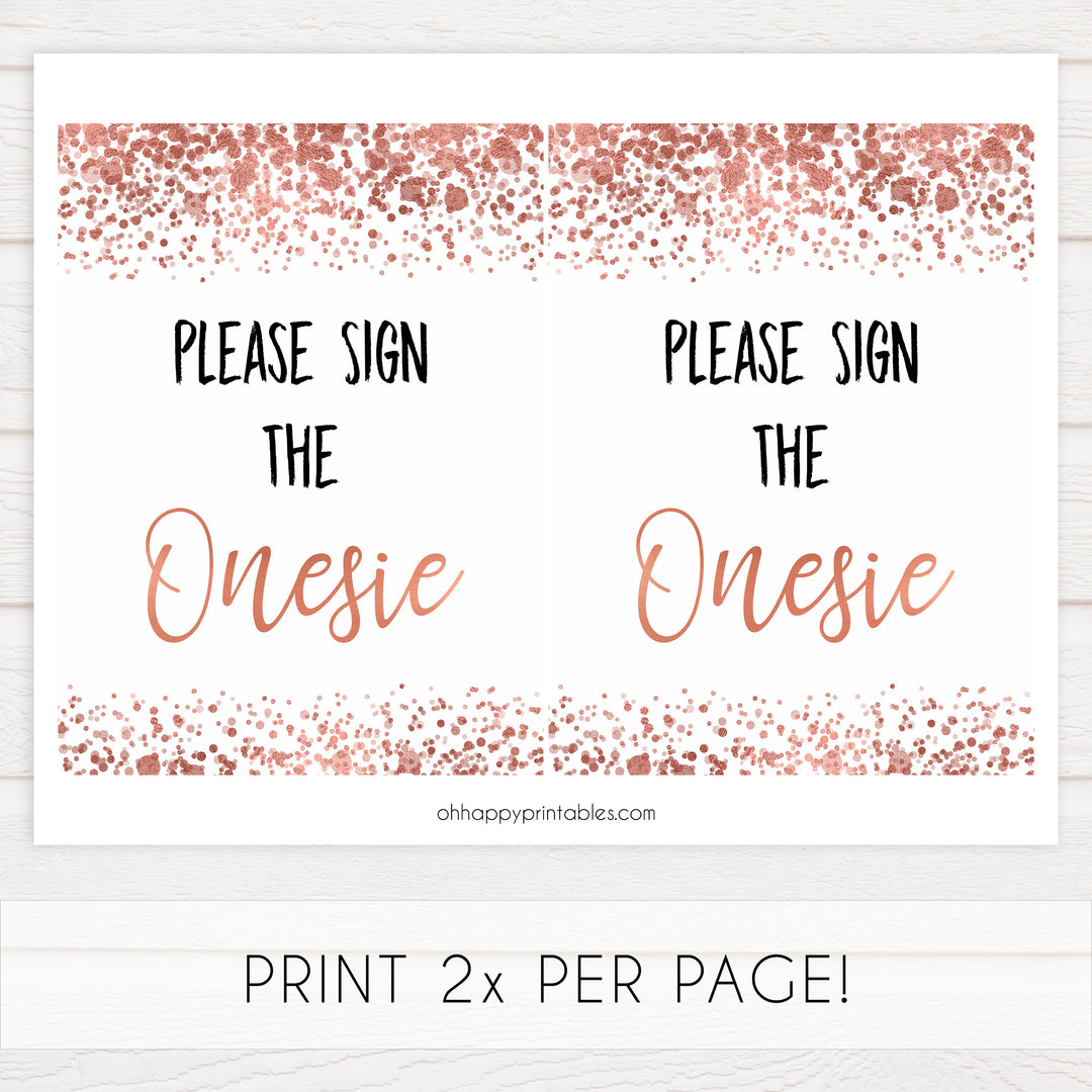 please sign the onesie, onesie sign, Printable baby shower games, rose gold fun baby games, baby shower games, fun baby shower ideas, top baby shower ideas, blush baby shower, rose gold baby shower ideas