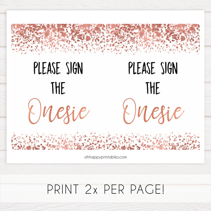 please sign the onesie, onesie sign, Printable baby shower games, rose gold fun baby games, baby shower games, fun baby shower ideas, top baby shower ideas, blush baby shower, rose gold baby shower ideas