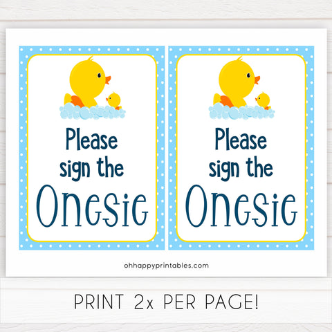 Rubber ducky baby shower, please sign the onesie sign, printable baby shower games, fun baby games, rubber ducky baby games