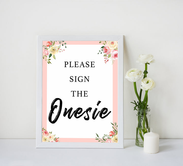 please sign the onesie, sign the onesie, Printable baby shower games, floral fun baby games, baby shower games, fun baby shower ideas, top baby shower ideas, floral baby shower, blue baby shower ideas