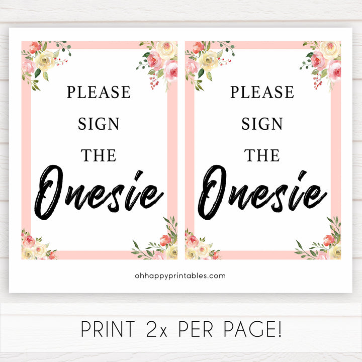 please sign the onesie, sign the onesie, Printable baby shower games, floral fun baby games, baby shower games, fun baby shower ideas, top baby shower ideas, floral baby shower, blue baby shower ideas