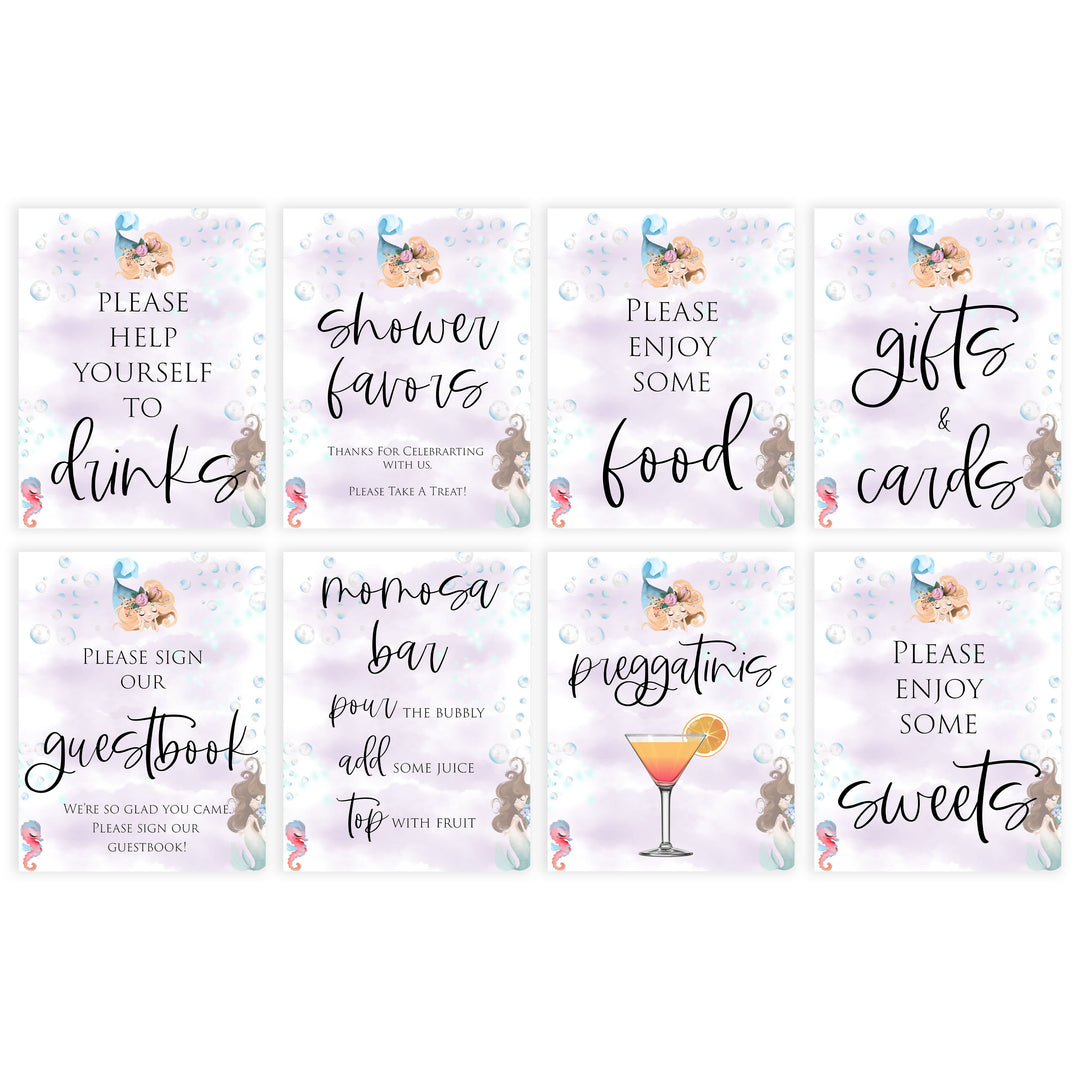 8 baby shower table signs, Little mermaid baby decor, printable baby table signs, printable baby decor, baby little mermaid table signs, fun baby signs, baby little mermaid fun baby table signs