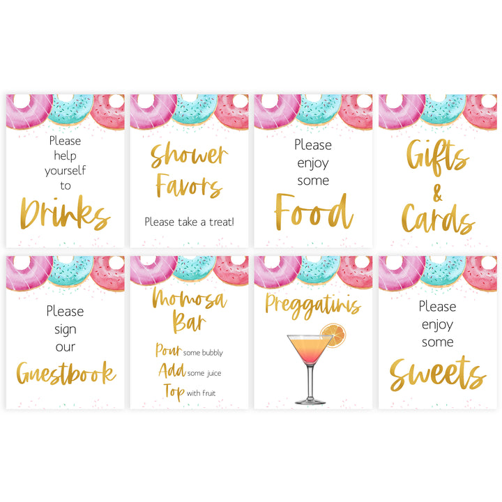 8 baby shower table signs, printable table signs, Donut baby decor, printable baby table signs, printable baby decor, baby sprinkles table signs, fun baby signs, baby donut fun baby table signs