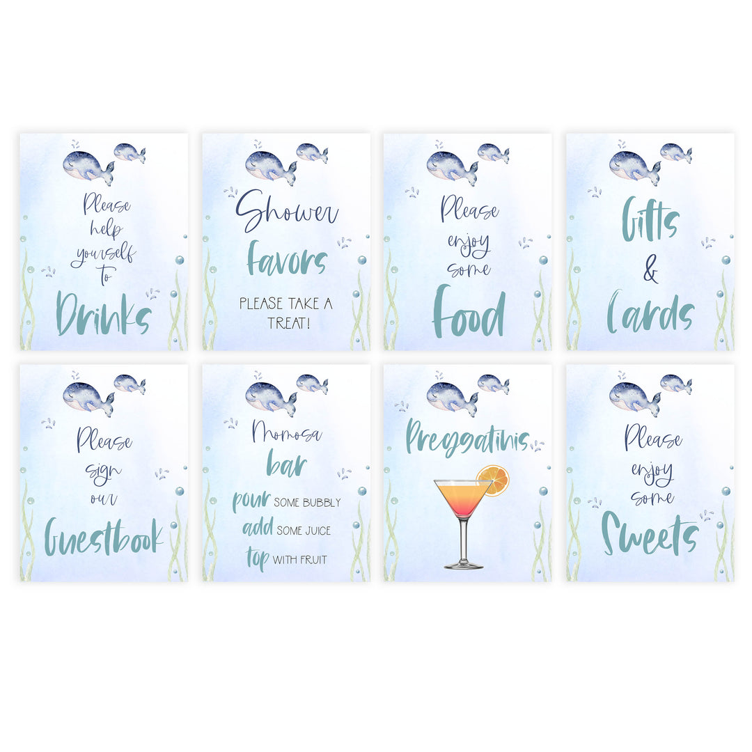 baby shower tables signs pack, Whale baby decor, printable baby table signs, printable baby decor, baby adventure table signs, fun baby signs, baby unicorn fun baby table signs