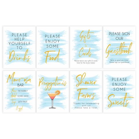 blue baby shower signs, printable baby shower signs, baby signs pack, fun baby games ideas