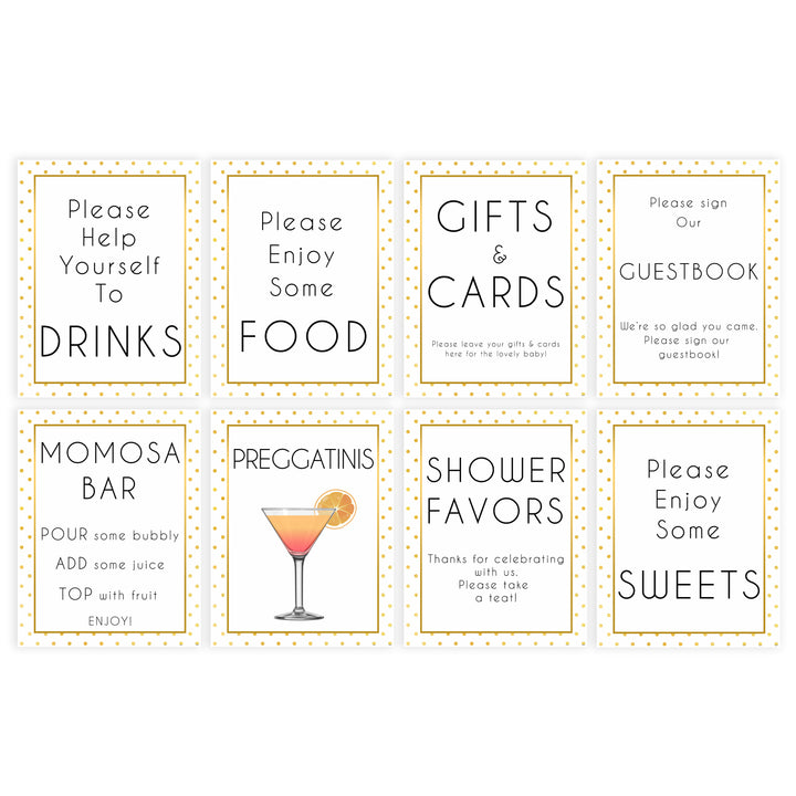 8 baby table signs, baby tables decor, Baby gold dots baby decor, printable baby table signs, printable baby decor, baby gold glitter table signs, fun baby signs, baby gold fun baby table signs