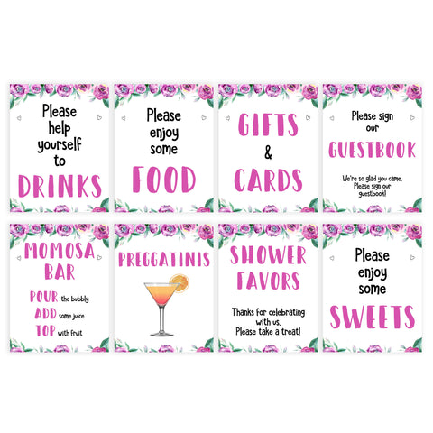 8 baby shower signs pack, printable baby shower signs decor, purple peonies baby shower sign pack, fun baby shower ideas