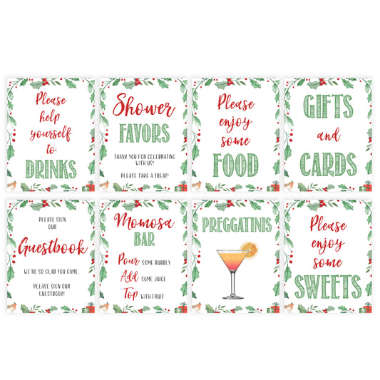 Christmas baby shower signs, baby sign pack, food baby shower sign, baby shower decor, printable baby signs, baby decor, festive baby shower