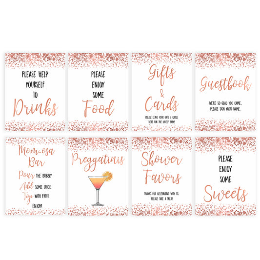 8 table signs, 8 printable baby table signs, Rose gold baby decor, printable baby table signs, printable baby decor, rose gold table signs, fun baby signs, rose gold fun baby table signs