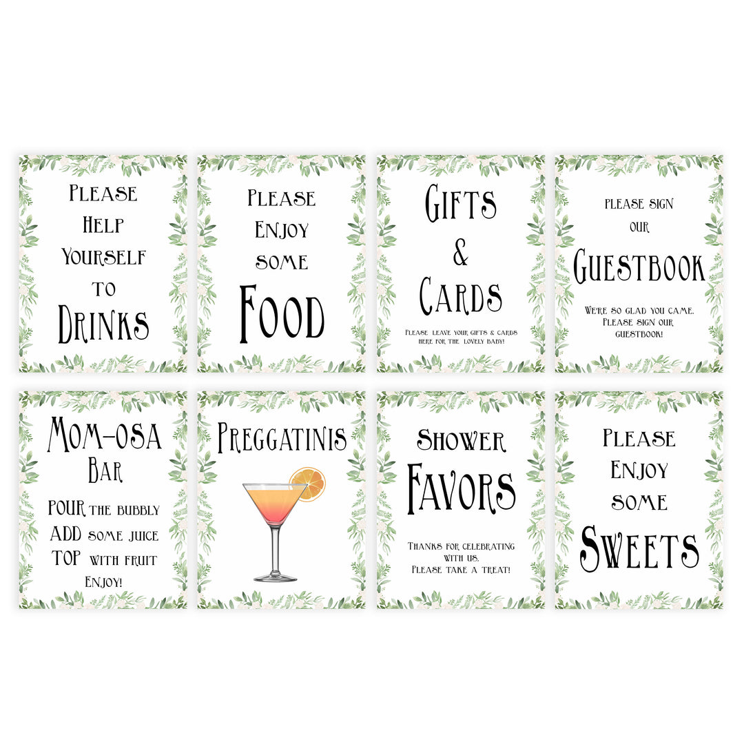 8 baby shower table signs, Printable baby table signs, baby shower table signs, botanical baby table signs, baby shower decor, fun baby decor, printable baby decor