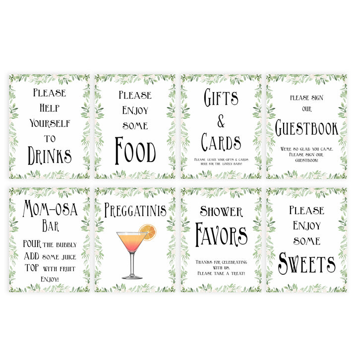 8 baby shower table signs, Printable baby table signs, baby shower table signs, botanical baby table signs, baby shower decor, fun baby decor, printable baby decor