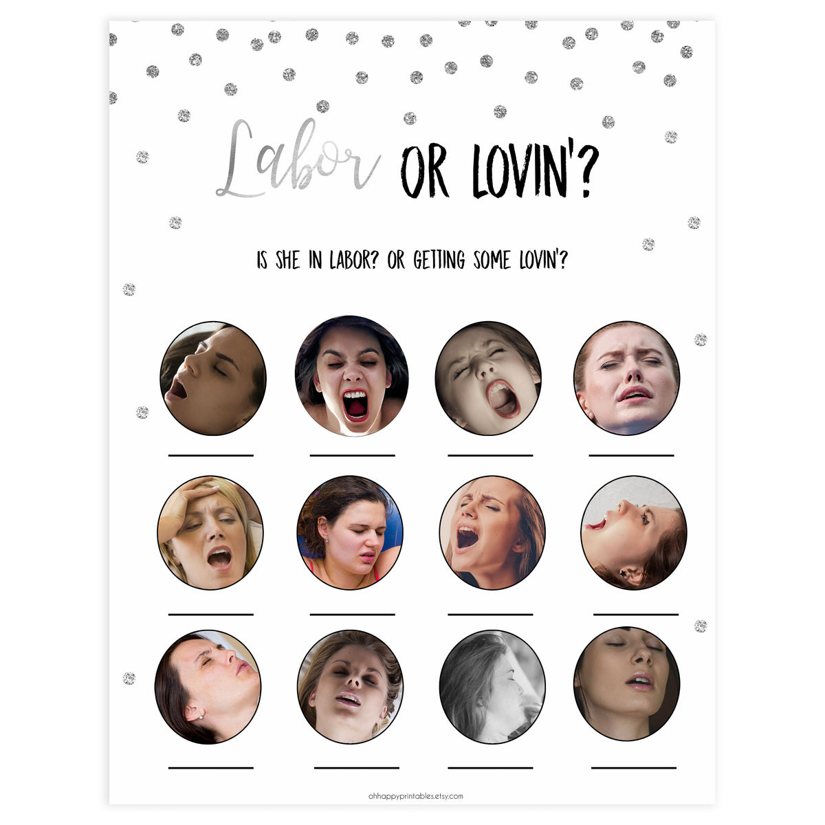 labor or lovin, labor or porn game, Printable baby shower games, baby silver glitter fun baby games, baby shower games, fun baby shower ideas, top baby shower ideas, silver glitter shower baby shower, friends baby shower ideas