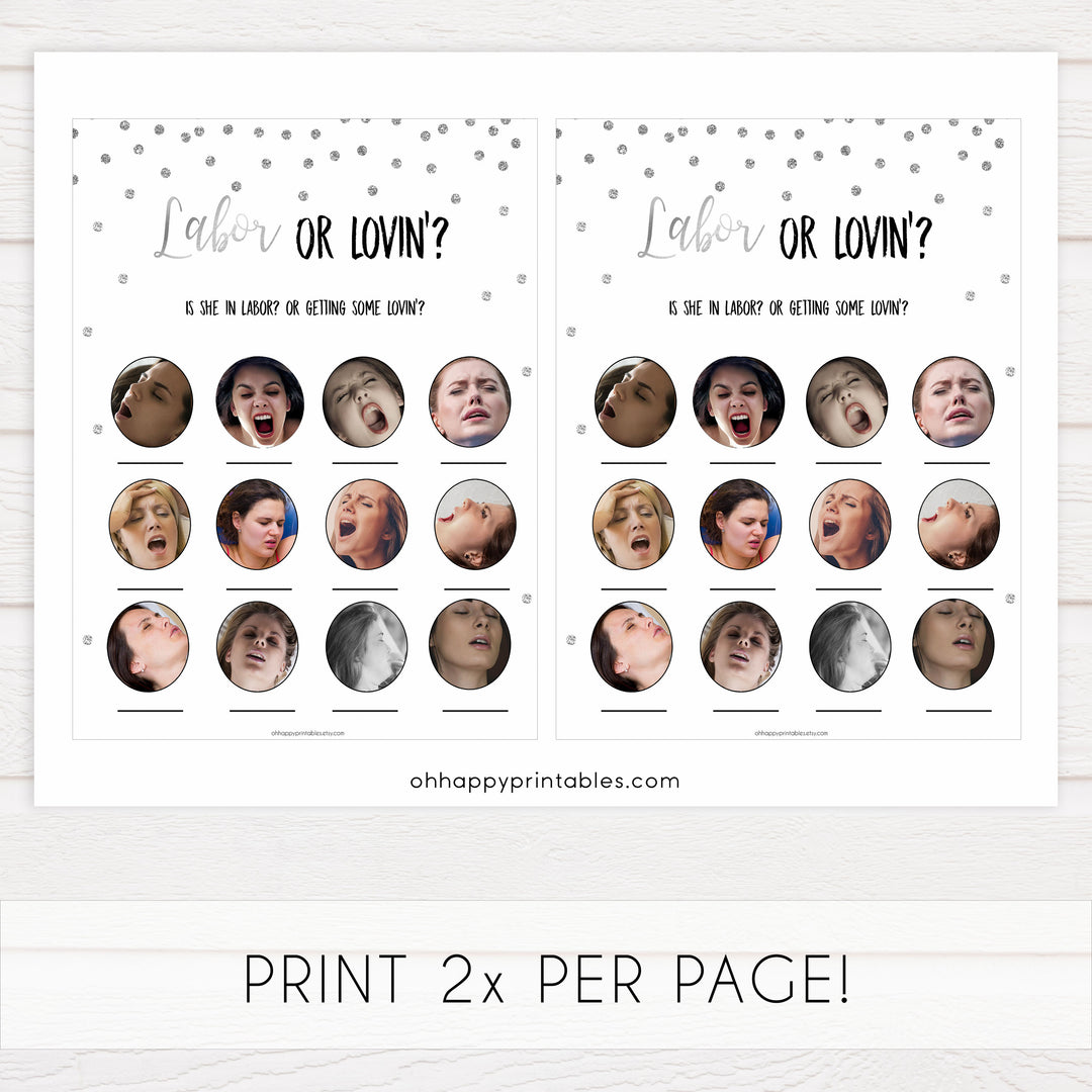labor or lovin, labor or porn game, Printable baby shower games, baby silver glitter fun baby games, baby shower games, fun baby shower ideas, top baby shower ideas, silver glitter shower baby shower, friends baby shower ideas