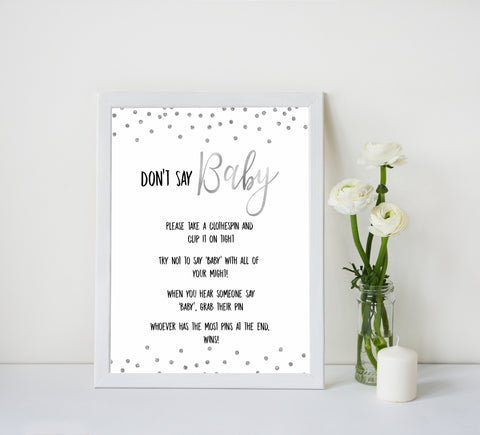 dont say baby game, Printable baby shower games, baby silver glitter fun baby games, baby shower games, fun baby shower ideas, top baby shower ideas, silver glitter shower baby shower, friends baby shower ideas