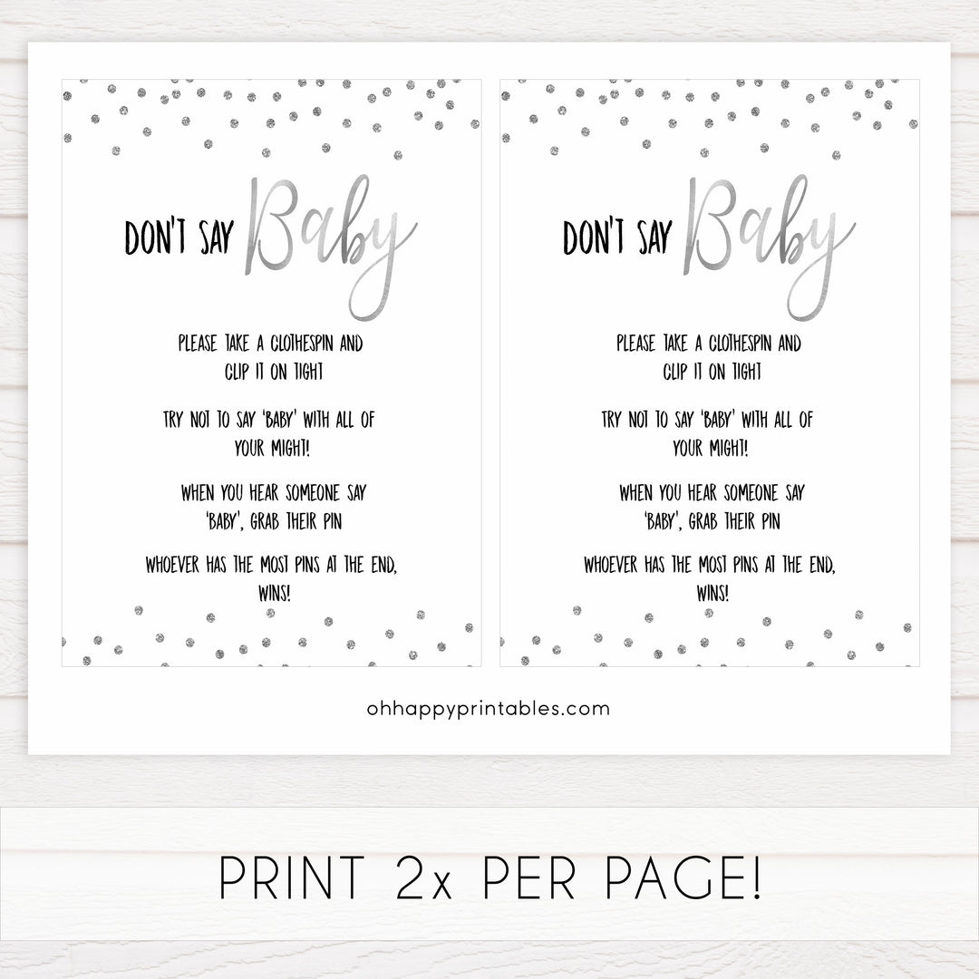 dont say baby game, Printable baby shower games, baby silver glitter fun baby games, baby shower games, fun baby shower ideas, top baby shower ideas, silver glitter shower baby shower, friends baby shower ideas