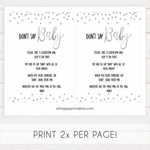 dont say baby game, Printable baby shower games, baby silver glitter fun baby games, baby shower games, fun baby shower ideas, top baby shower ideas, silver glitter shower baby shower, friends baby shower ideas