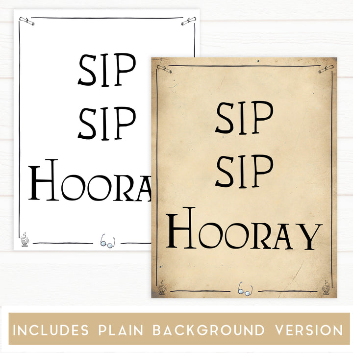 sip sip hooray sign, Printable bridal shower signs, Harry Potter bridal shower decor, Harry Potter bridal shower decor ideas, fun bridal shower decor, bridal shower game ideas, Harry Potter bridal shower ideas