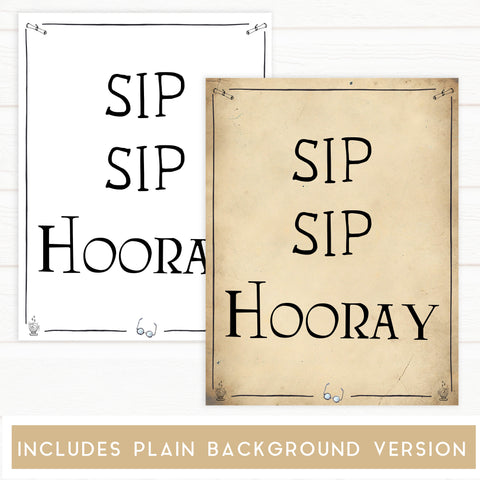 sip sip hooray sign, Printable bridal shower signs, Harry Potter bridal shower decor, Harry Potter bridal shower decor ideas, fun bridal shower decor, bridal shower game ideas, Harry Potter bridal shower ideas