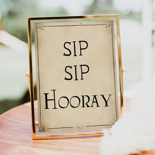 sip sip hooray sign, Printable bridal shower signs, Harry Potter bridal shower decor, Harry Potter bridal shower decor ideas, fun bridal shower decor, bridal shower game ideas, Harry Potter bridal shower ideas