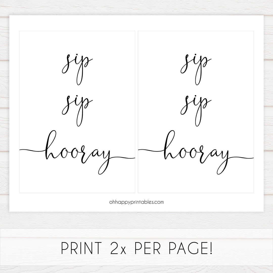 Minimalist bridal shower signs, sip sip hooray, printable bridal signs, printable bridal decor, minimalist bridal decor, bridal decor, bridal table signs