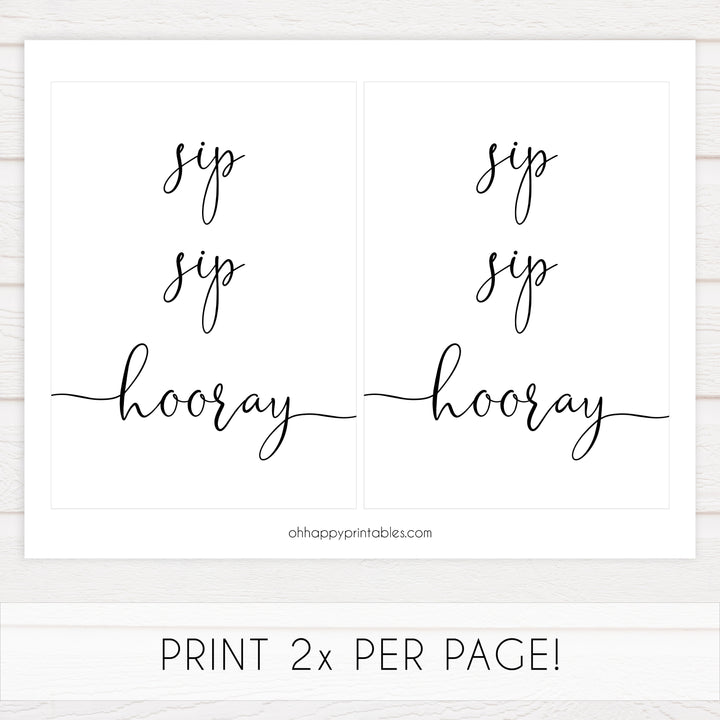 Minimalist bridal shower signs, sip sip hooray, printable bridal signs, printable bridal decor, minimalist bridal decor, bridal decor, bridal table signs