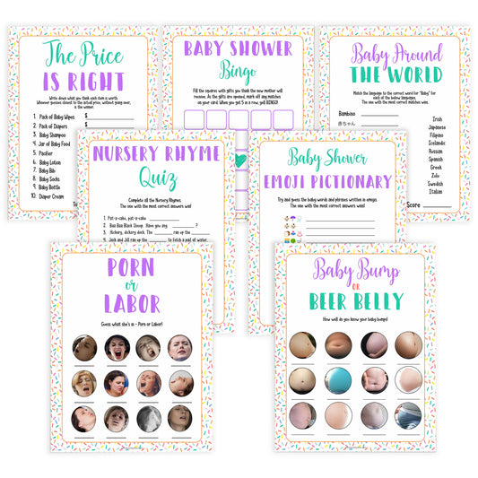 7 baby shower games, labor or porn, baby bump game, Printable baby shower games, baby sprinkle fun baby games, baby shower games, fun baby shower ideas, top baby shower ideas, sprinkle shower baby shower, friends baby shower ideas