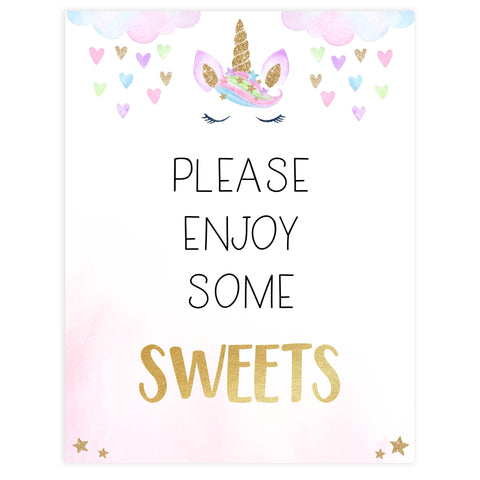 sweets baby shower table sign, Unicorn baby decor, printable baby table signs, printable baby decor, baby adventure table signs, fun baby signs, baby unicorn fun baby table signs