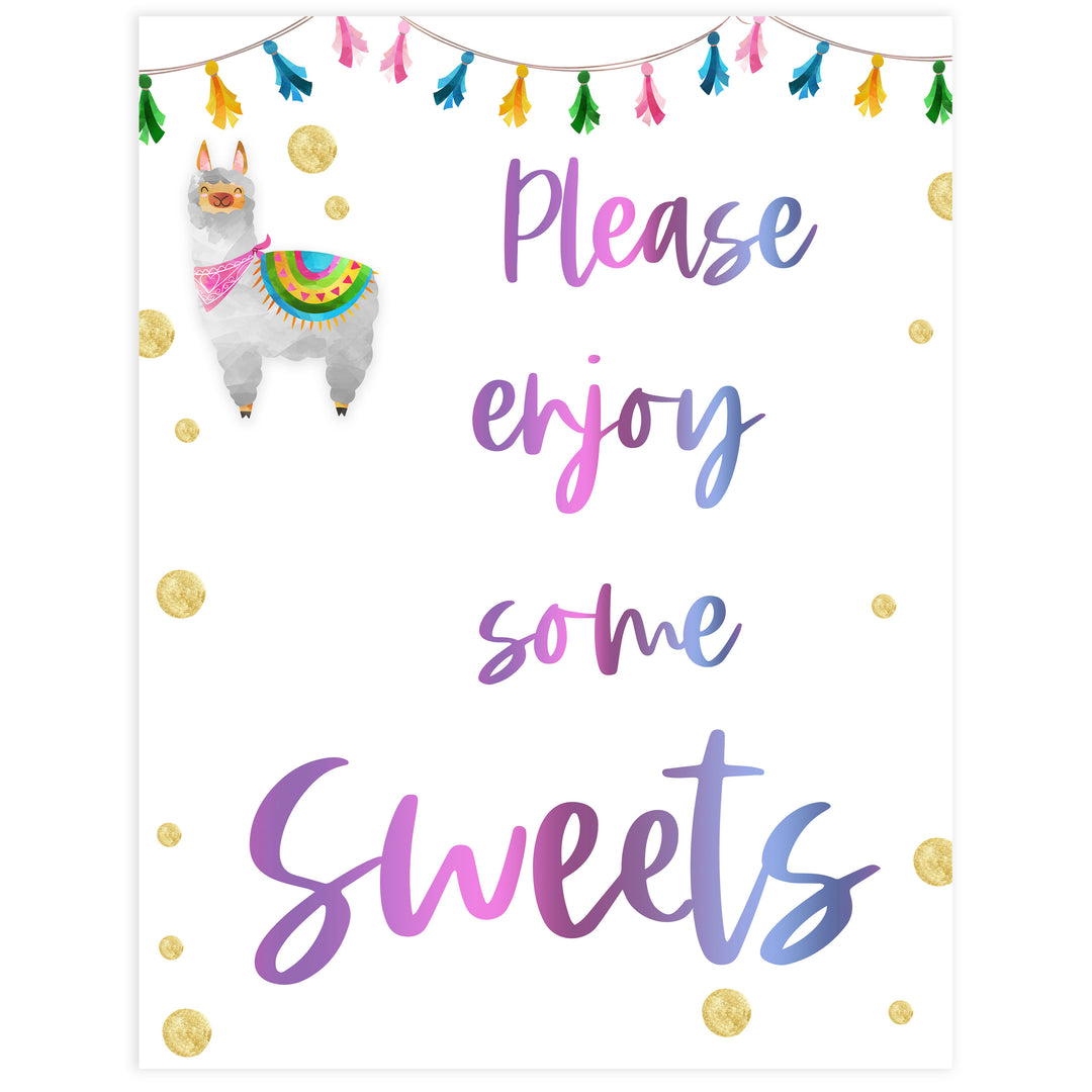 sweets baby table signs, Llama fiesta baby decor, printable baby table signs, printable baby decor, baby llama fiesta table signs, fun baby signs, baby llama fiesta fun baby table signs