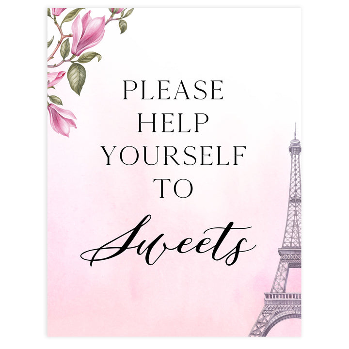 sweets baby shower table sign, Paris baby shower games, printable baby shower games, Parisian baby shower games, fun baby shower games