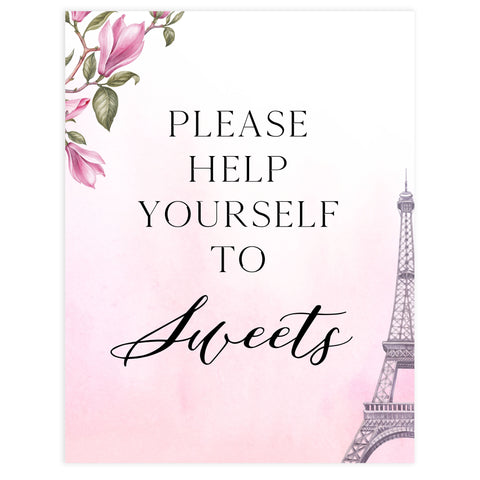 sweets baby shower table sign, Paris baby shower games, printable baby shower games, Parisian baby shower games, fun baby shower games