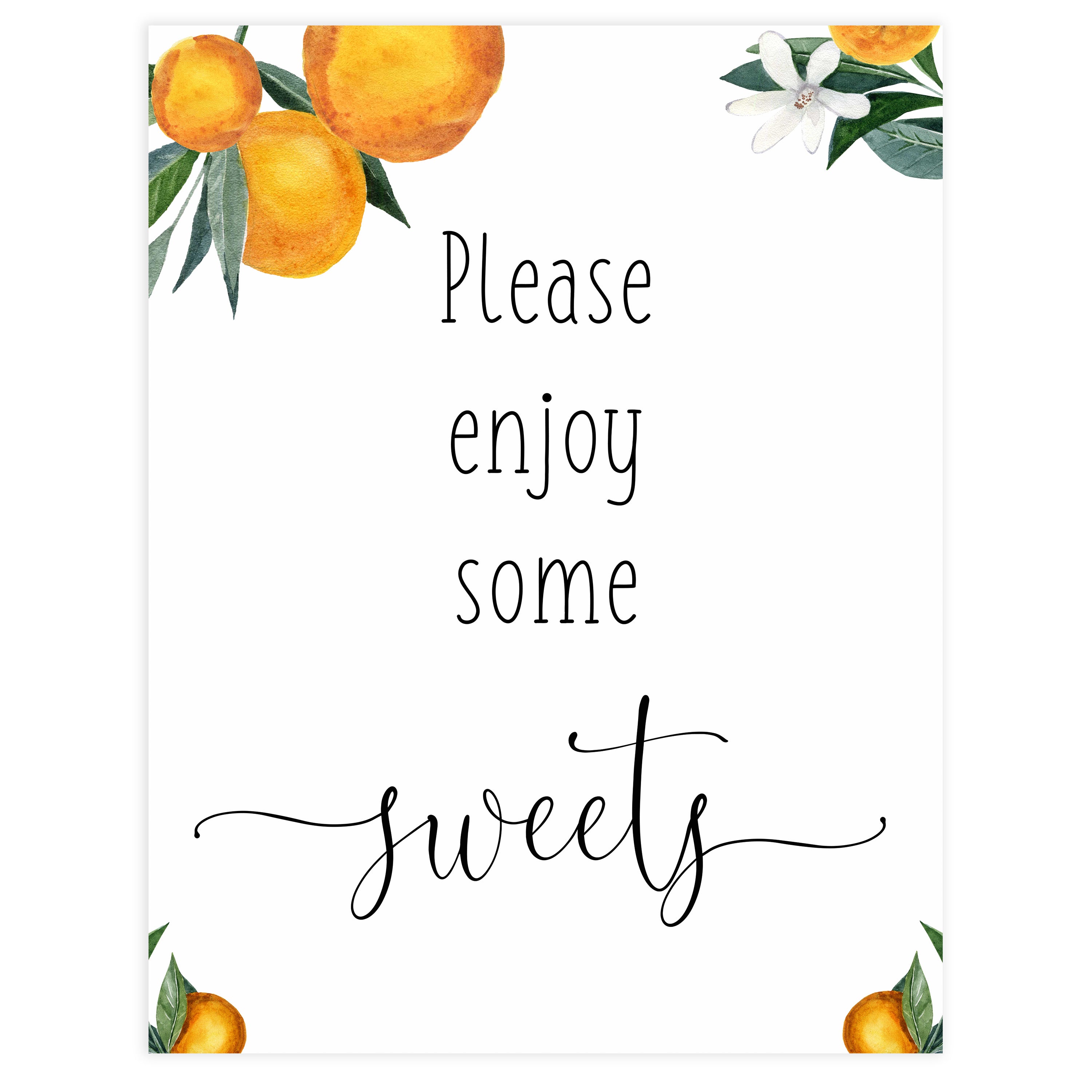 sweets baby shower table sign, Little cutie baby decor, printable baby table signs, printable baby decor, baby little cutie table signs, fun baby signs, baby little cutie fun baby table signs, citrus baby shower signs,