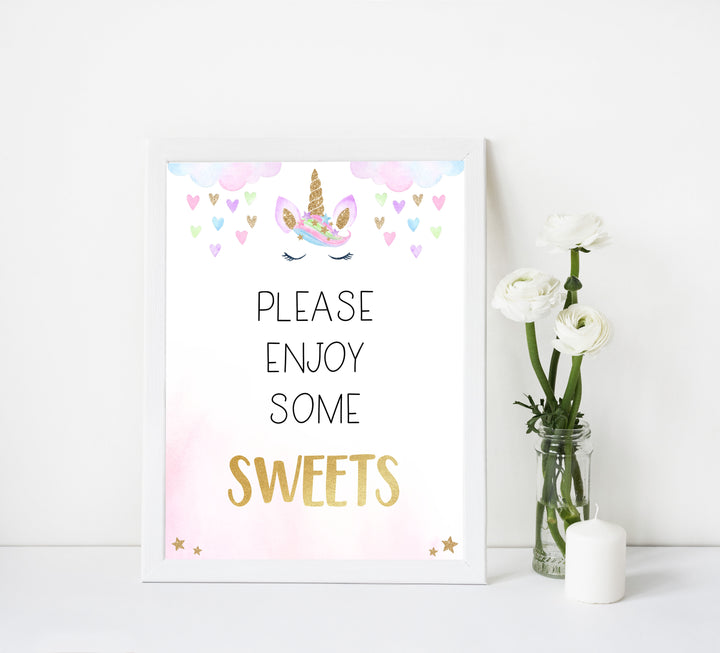 sweets baby shower table sign, Unicorn baby decor, printable baby table signs, printable baby decor, baby adventure table signs, fun baby signs, baby unicorn fun baby table signs