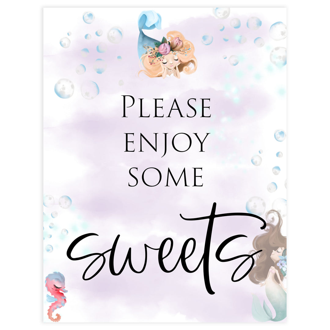 sweets baby shower table signs, Little mermaid baby decor, printable baby table signs, printable baby decor, baby little mermaid table signs, fun baby signs, baby little mermaid fun baby table signs