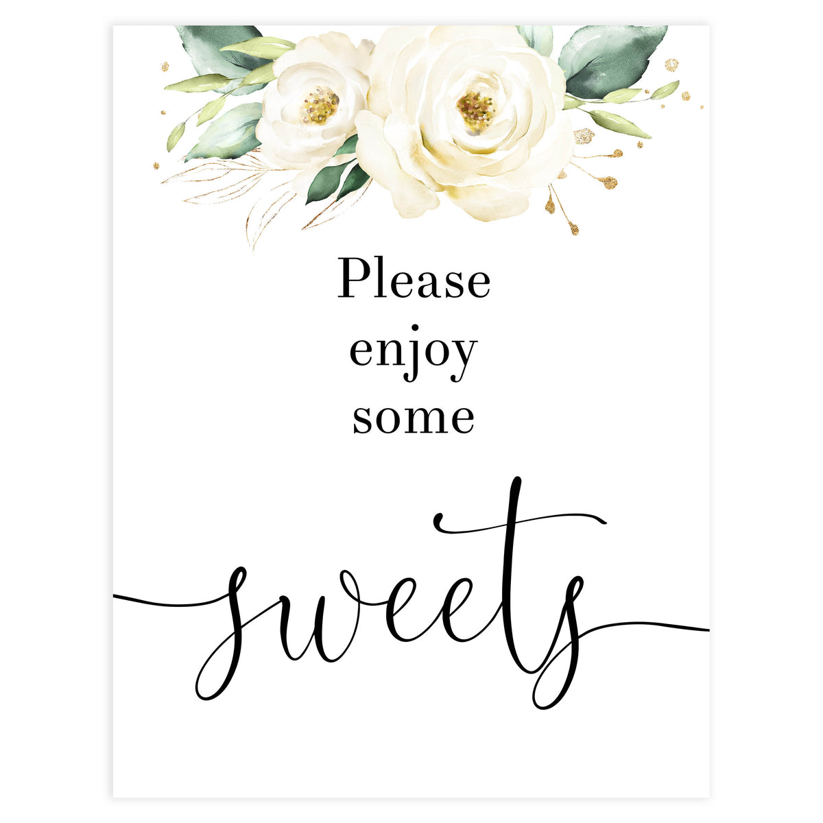 sweets baby shower table signs, White floral baby decor, printable baby table signs, printable baby decor, baby botanical table signs, fun baby signs, baby white floral fun baby table signs