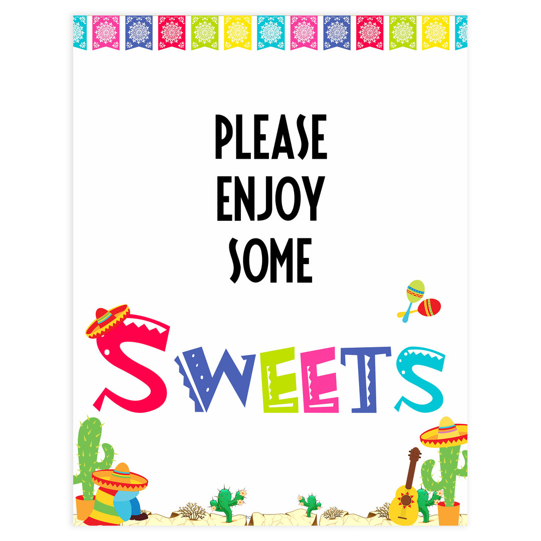 sweets baby shower table signs, sweets baby signs, Mexican fiesta baby decor, printable baby table signs, printable baby decor, baby Mexican fiesta table signs, fun baby signs, baby fiesta fun baby table signs