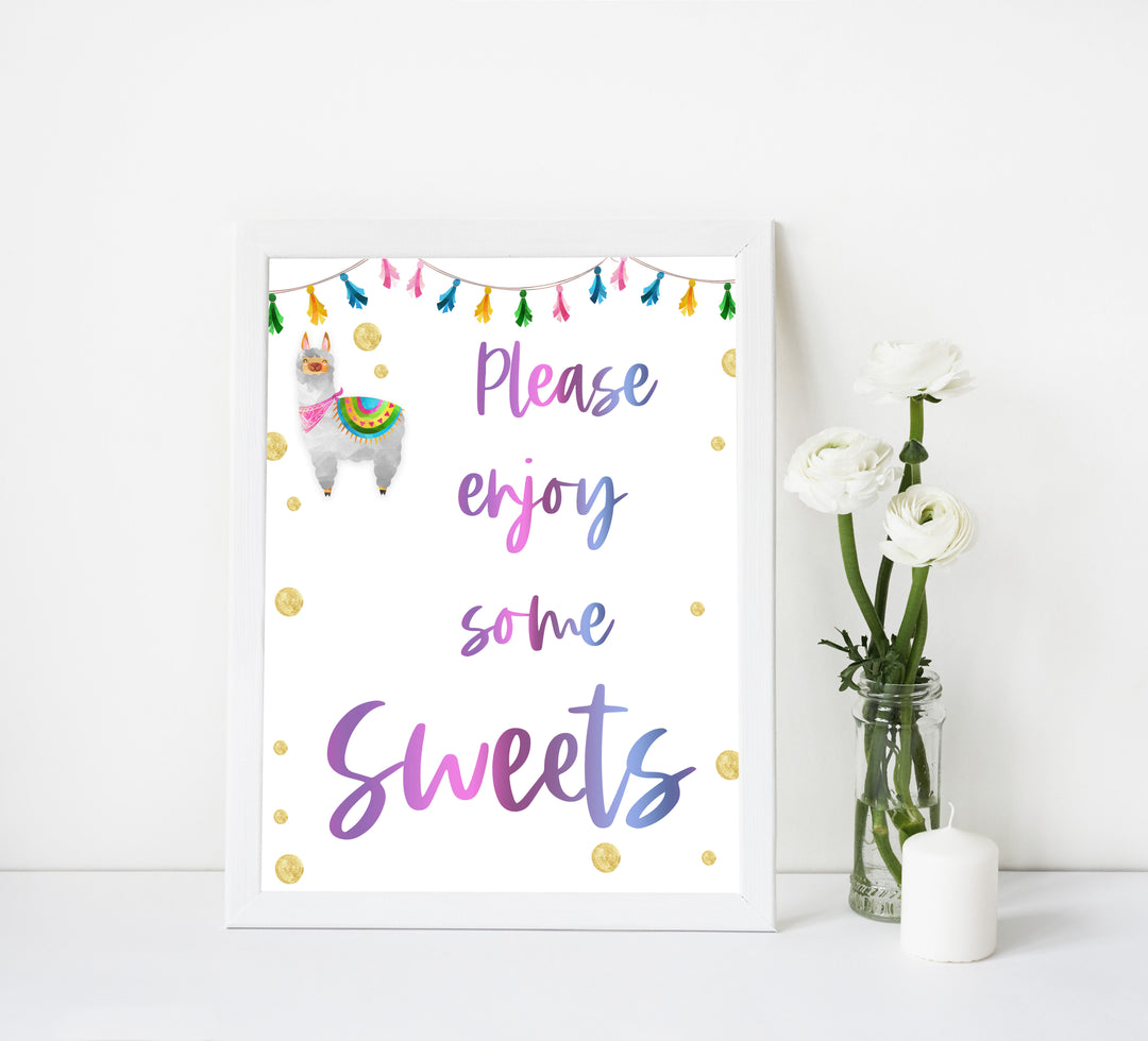 sweets baby table signs, Llama fiesta baby decor, printable baby table signs, printable baby decor, baby llama fiesta table signs, fun baby signs, baby llama fiesta fun baby table signs