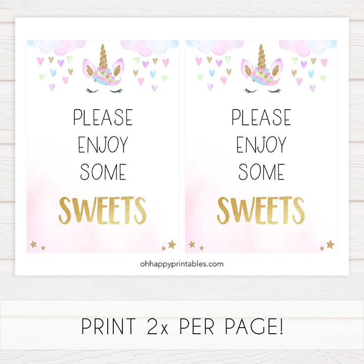sweets baby shower table sign, Unicorn baby decor, printable baby table signs, printable baby decor, baby adventure table signs, fun baby signs, baby unicorn fun baby table signs