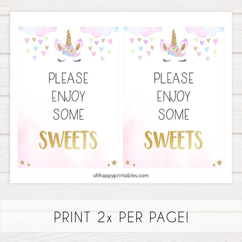 sweets baby shower table sign, Unicorn baby decor, printable baby table signs, printable baby decor, baby adventure table signs, fun baby signs, baby unicorn fun baby table signs