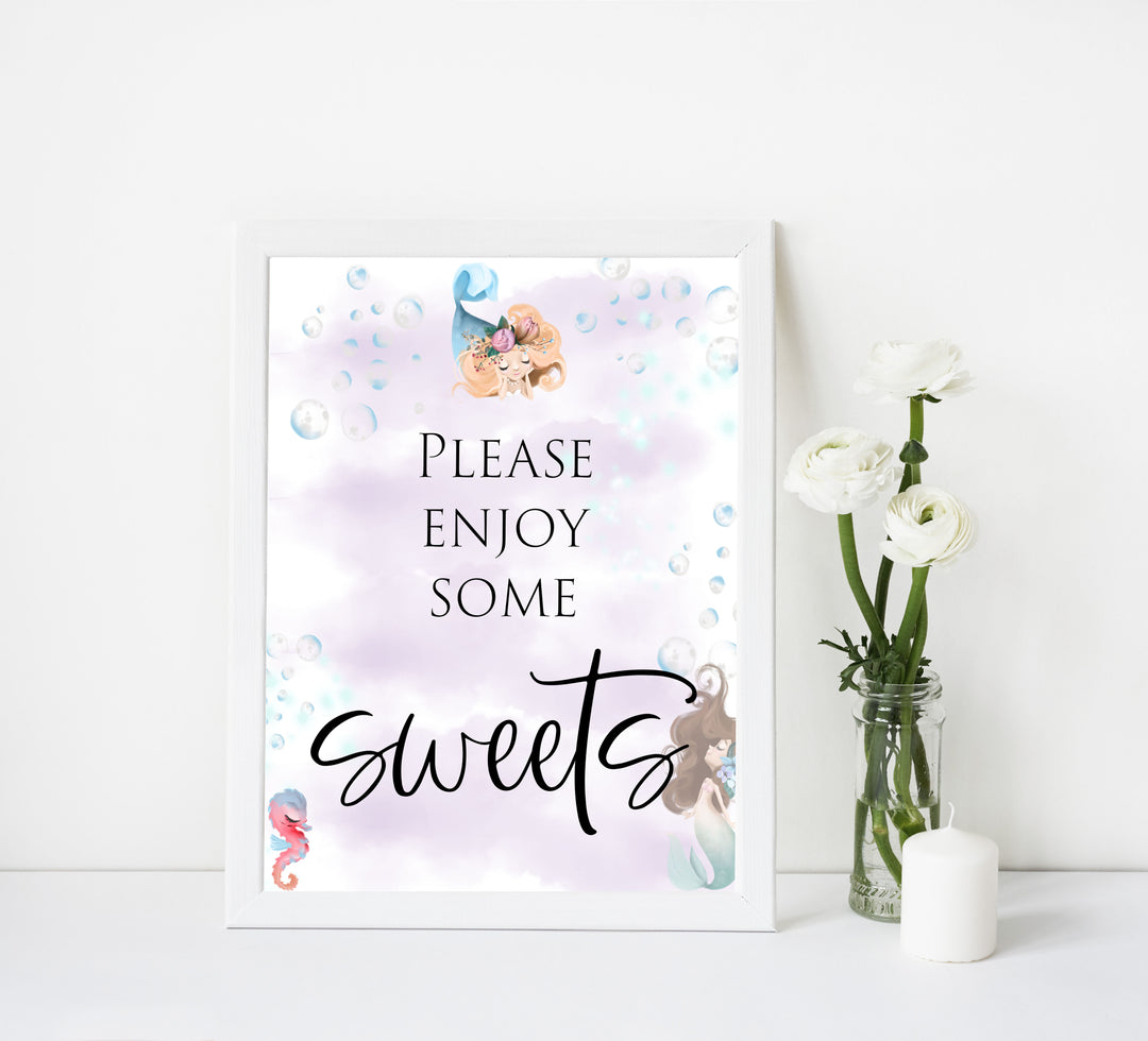 sweets baby shower table signs, Little mermaid baby decor, printable baby table signs, printable baby decor, baby little mermaid table signs, fun baby signs, baby little mermaid fun baby table signs