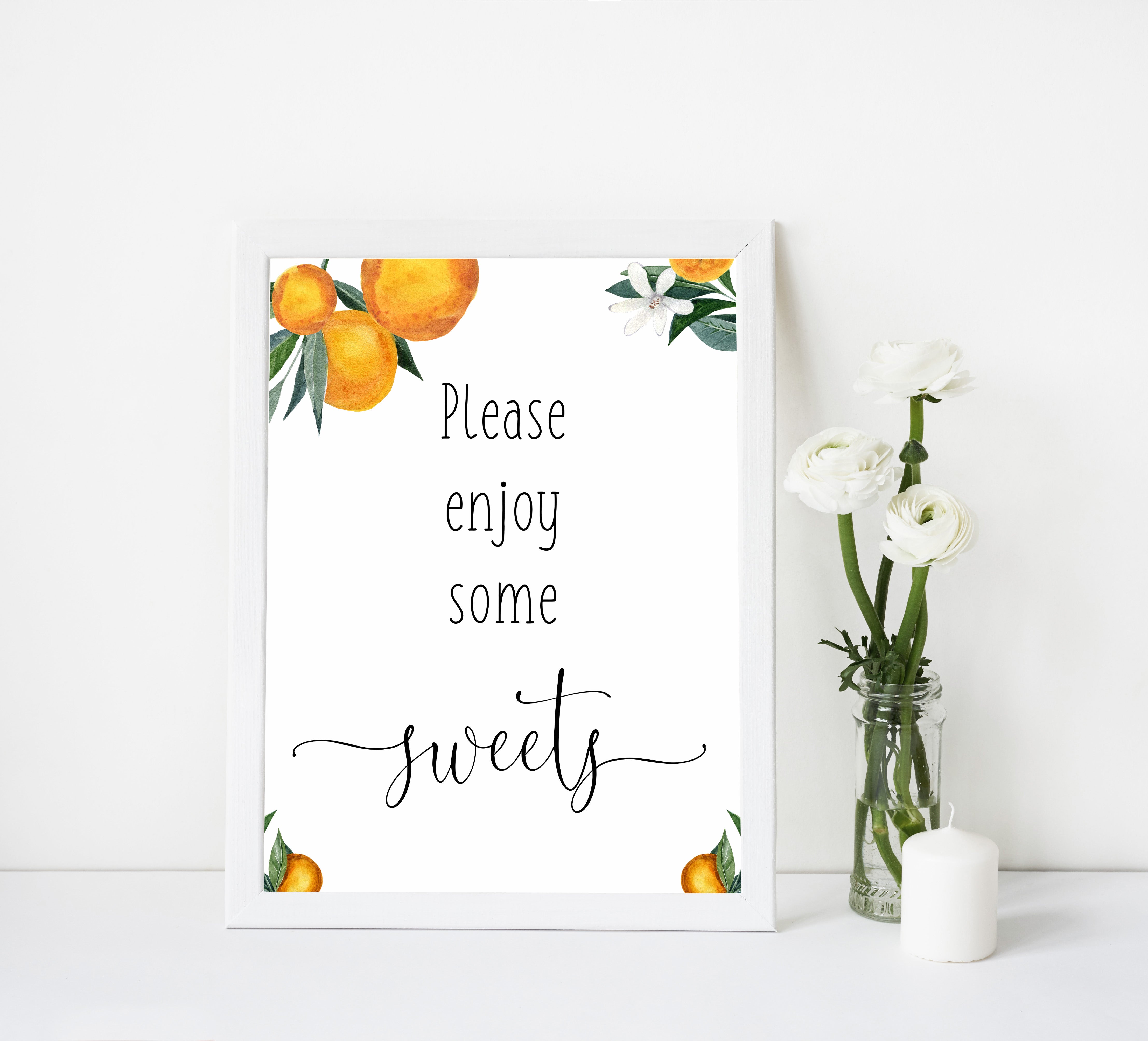 sweets baby shower table sign, Little cutie baby decor, printable baby table signs, printable baby decor, baby little cutie table signs, fun baby signs, baby little cutie fun baby table signs, citrus baby shower signs,