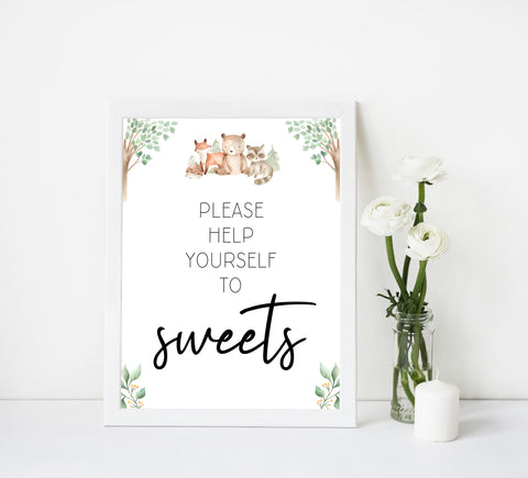 sweets baby shower table signs, Woodland animals baby decor, printable baby table signs, printable baby decor, baby woodland animals table signs, fun baby signs, baby woodland animals fun baby table signs