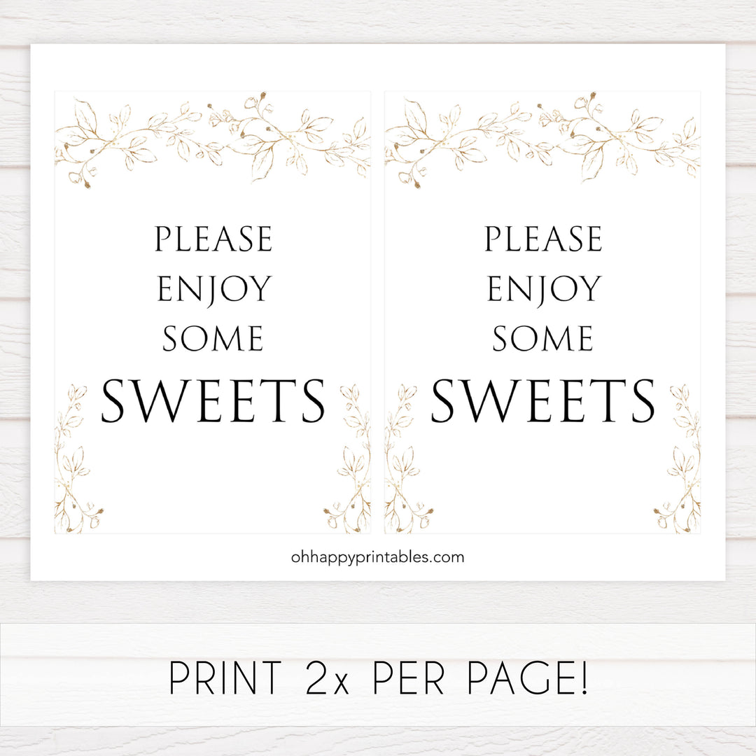sweets baby shower table signs, Gold leaf baby decor, printable baby table signs, printable baby decor, baby gold leaf table signs, fun baby signs, baby gold leaf fun baby table signs
