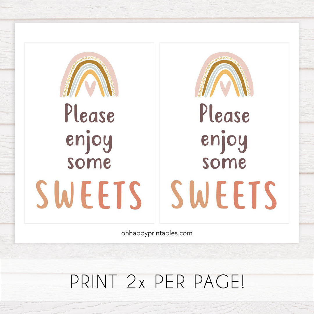 sweets baby table sign, Boho rainbow baby decor, printable baby table signs, printable baby decor, baby boho rainbow table signs, fun baby signs, baby boho rainbow fun baby table signs