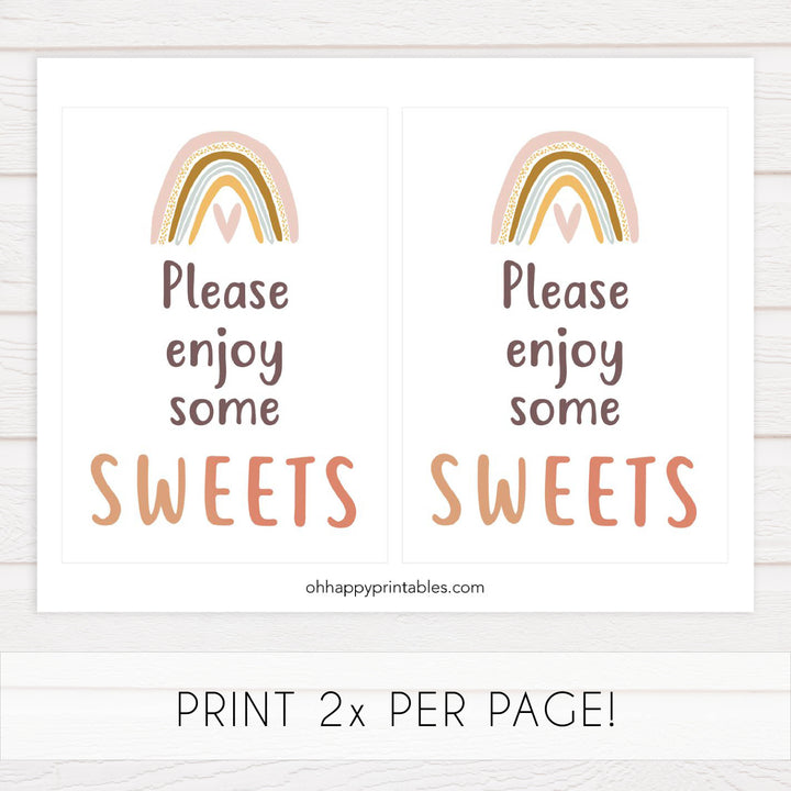 sweets baby table sign, Boho rainbow baby decor, printable baby table signs, printable baby decor, baby boho rainbow table signs, fun baby signs, baby boho rainbow fun baby table signs