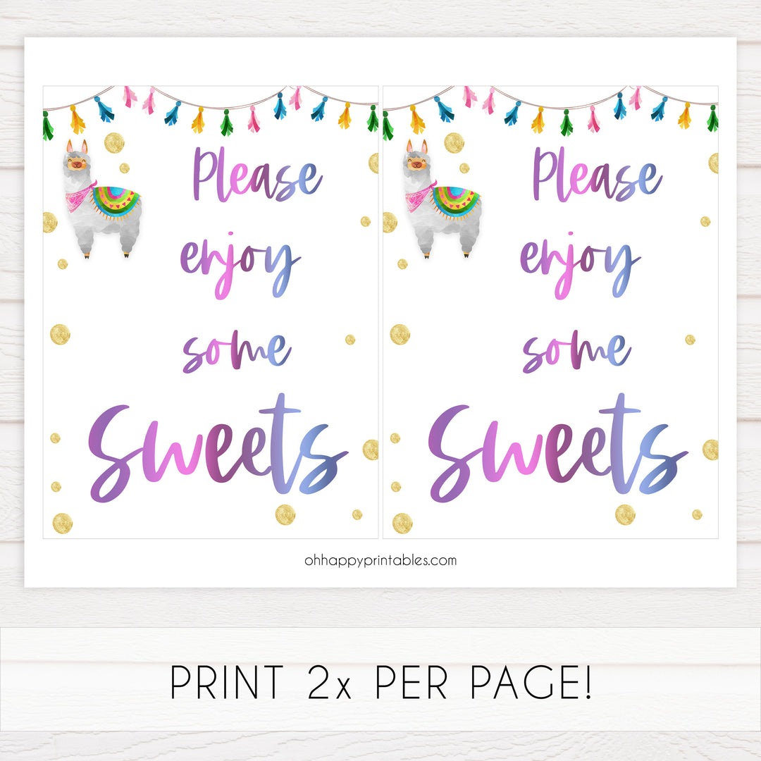 sweets baby table signs, Llama fiesta baby decor, printable baby table signs, printable baby decor, baby llama fiesta table signs, fun baby signs, baby llama fiesta fun baby table signs