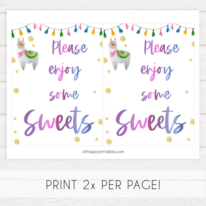 sweets baby table signs, Llama fiesta baby decor, printable baby table signs, printable baby decor, baby llama fiesta table signs, fun baby signs, baby llama fiesta fun baby table signs