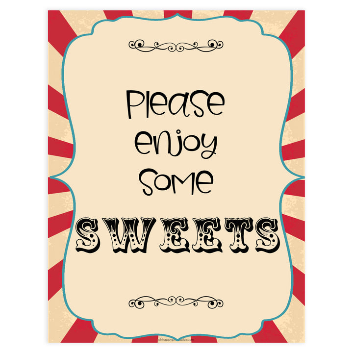 sweets baby table signs, sweets baby table decor sign, Circus baby decor, printable baby table signs, printable baby decor, carnival table signs, fun baby signs, circus fun baby table signs