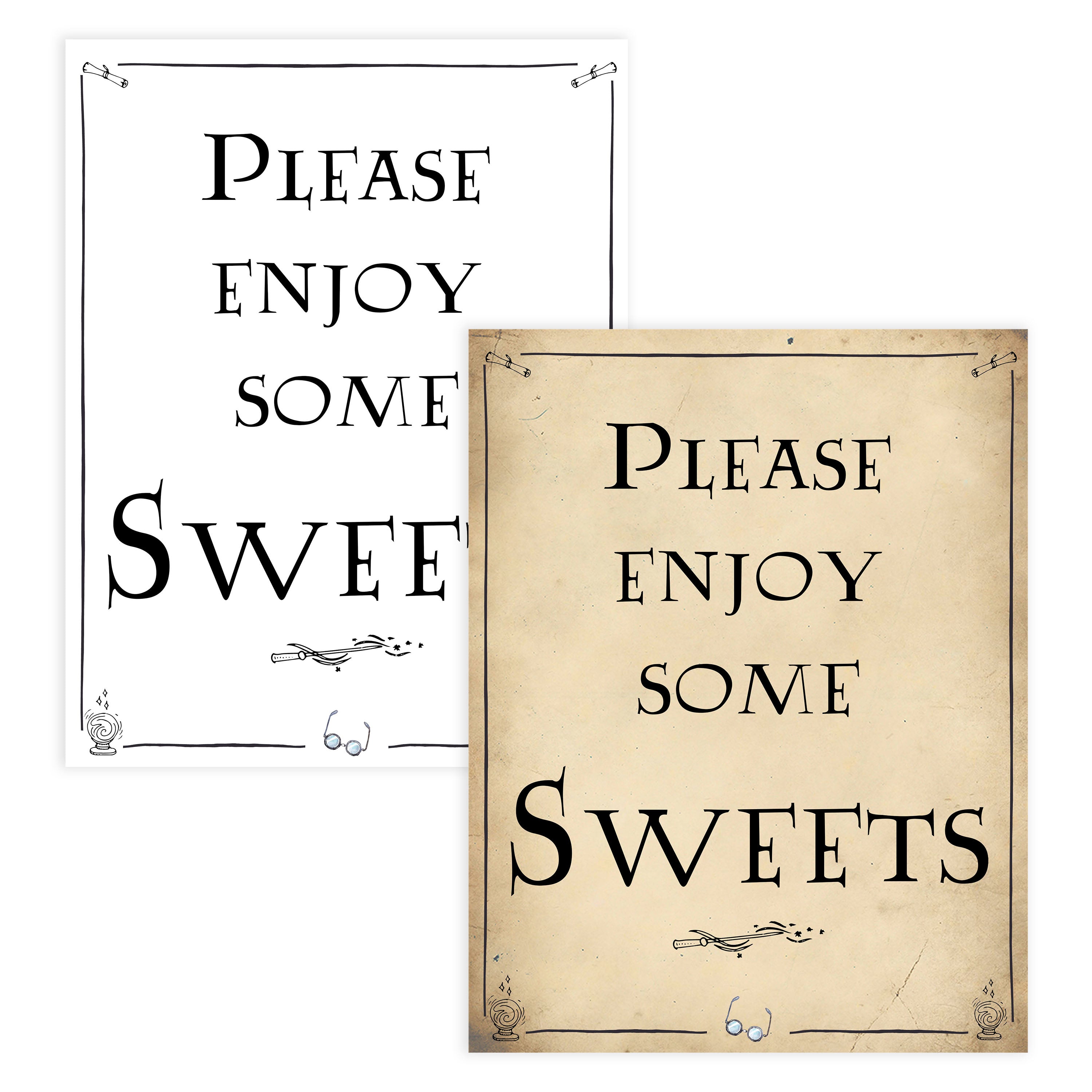 Sweets Baby Signs, Wizard baby shower signs, printable baby shower decor, Harry Potter baby decor, Harry Potter baby shower ideas, fun baby decor, fun baby signs