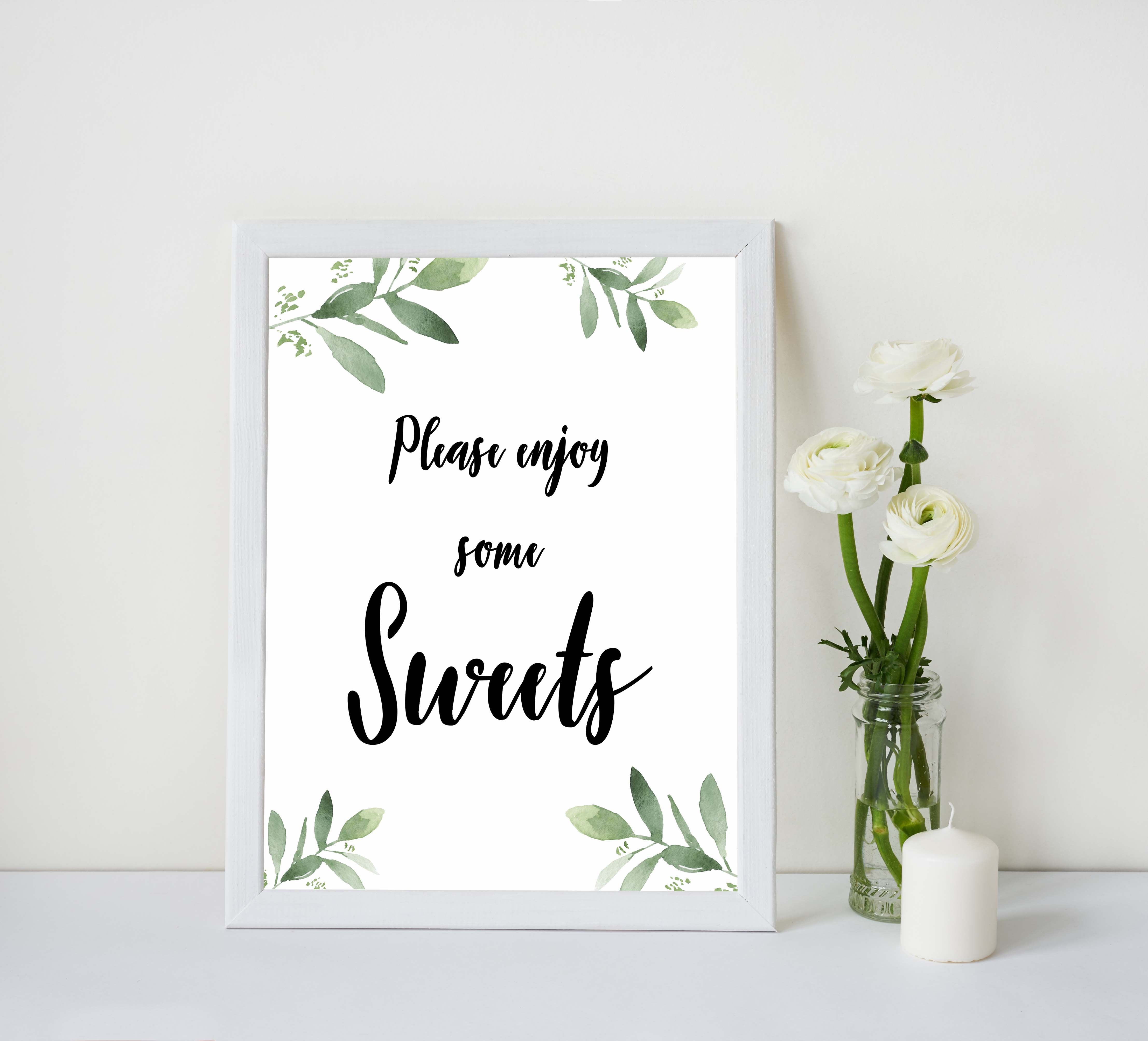 sweets baby shower signs, printable baby shower signs, botanical baby shower decor, floral baby table signs