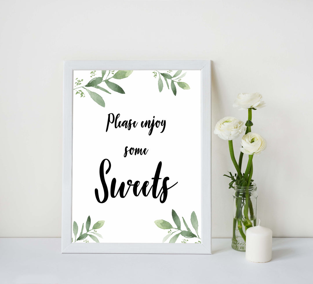 sweets baby shower signs, printable baby shower signs, botanical baby shower decor, floral baby table signs